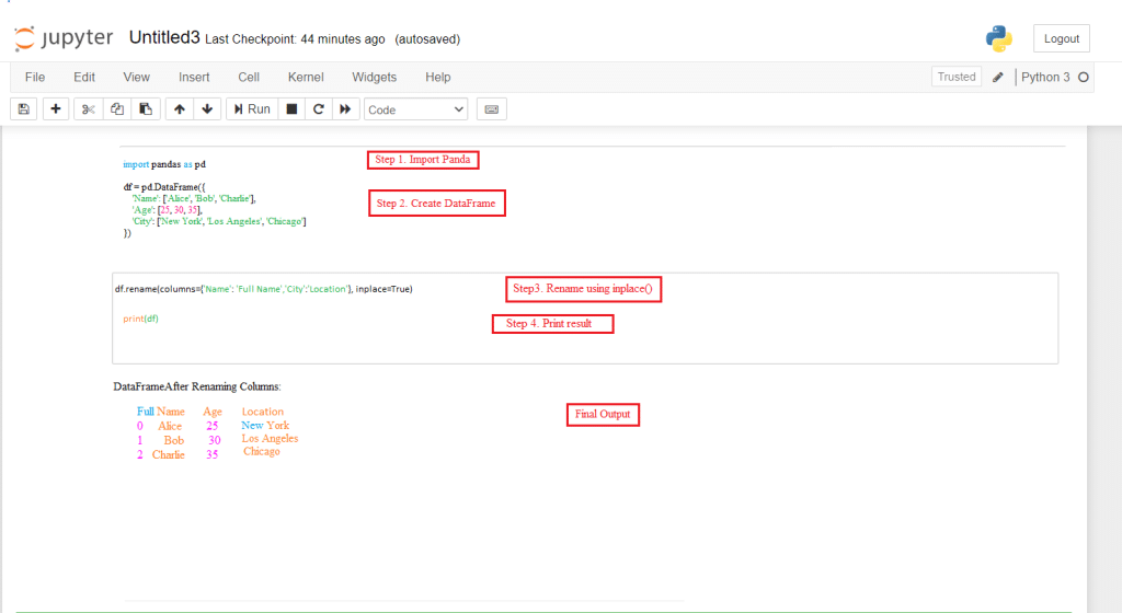 How to Rename columns in pandas DataFrames