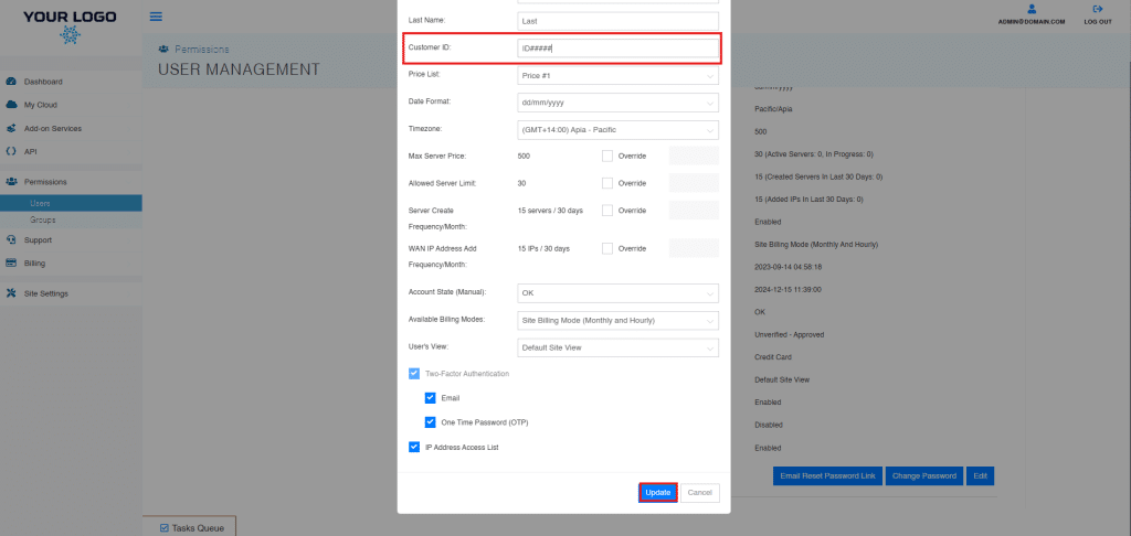How to Assign a User’s Customer ID | Kamatera