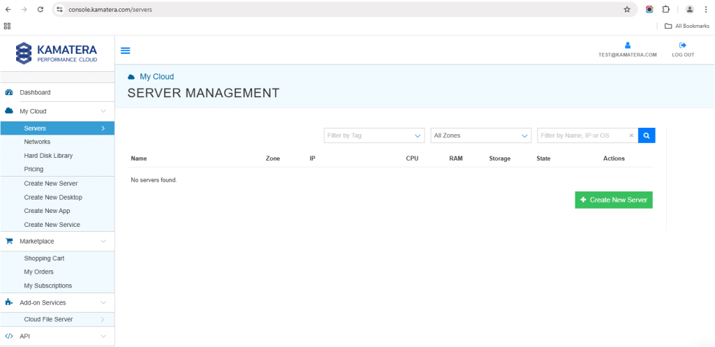 Server management dashboard