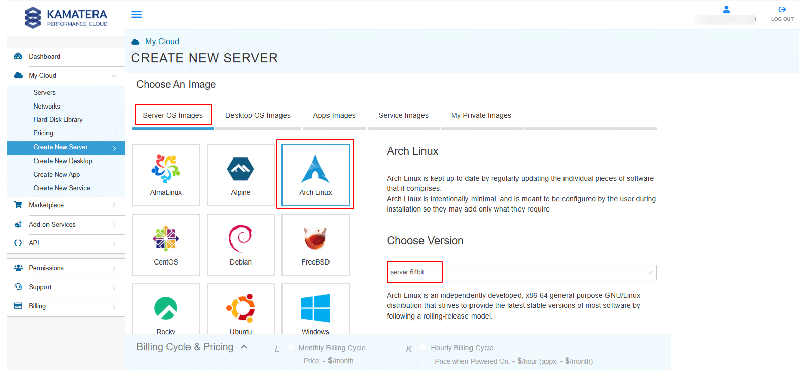 How to install Arch Linux on a Kamatera server