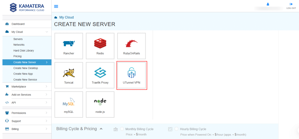 New server creation - Kamatera console